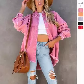 Женская весенне-осенняя повседневная джинсовая куртка с длинными рукавами и кисточками на пуговицах XL чёрный