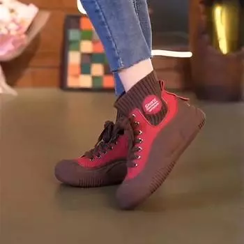 Женская весенне-осенняя повседневная обувь в винтажном британском стиле средней высоты, симпатичные модные женские дышащие ботильоны, модная обувь на шнуровке 35