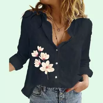 Женская весенне-осенняя повседневная рубашка с лацканами и воротником, модные блузки-кардиганы с принтом S белый