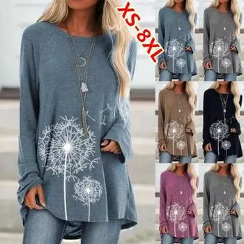 Женская весенне-осенняя пуловерная блузка, однотонные свободные пригородные топы с круглым вырезом и длинными рукавами с принтом L