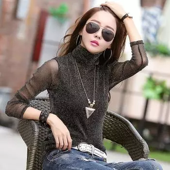 Женская весенне-осенняя пуловерная рубашка с длинными рукавами, яркая шелковая футболка большого размера, повседневная офисная футболка 3XL чёрный