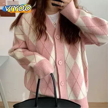 Женская весенне-осенняя розовая трикотажная одежда Lazzy, кардиган, свитер, зимнее пальто, одежда для женщин, корейский стиль OneSize розовый