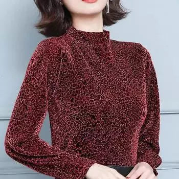 Женская весенне-осенняя свободная нижняя рубашка, полуводолазка, универсальный топ с длинными рукавами XXXL красный