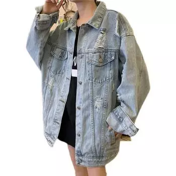 Женская весенне-осенняя свободная тонкая джинсовая куртка больших ярдов, хлопковая куртка с длинными рукавами 2XL