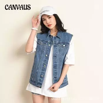 Женская весенне-осенняя тонкая джинсовая куртка без рукавов, модный жилет больших размеров, топы M