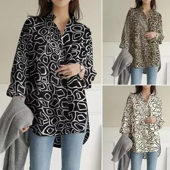 Женская весенне-осенняя верхняя одежда с отложным воротником и длинным рукавом, свободная однобортная с принтом нагрудного кармана и длинным рукавом, мягкая женская блузка с разрезом подол 3XL красный