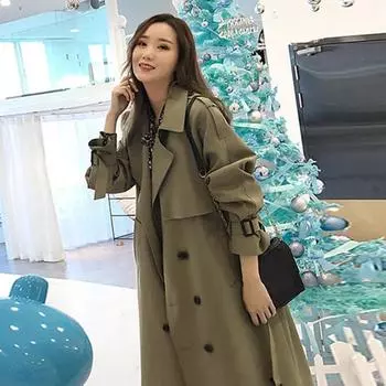 Женская весенне-осенняя ветровка, повседневное однотонное пальто, свободное пальто средней длины S армия зеленый