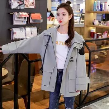 Женская весенне-осенняя ветровка средней длины с капюшоном и длинными рукавами с принтом в бейсбольном стиле 2XL