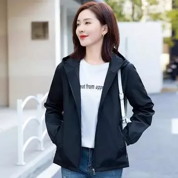 Женская весенне-осенняя ветрозащитная куртка с капюшоном, повседневная куртка большого размера, легкий свободный топ