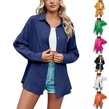 Женская весенне-осенняя женская повседневная рубашка на пуговицах с v-образным вырезом и длинными рукавами S чёрный