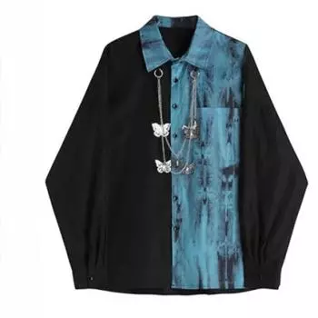 Женская весенняя блузка с длинным рукавом и цепочкой, молодежные персонализированные свободные топы с узором «тай-дай» 4XL