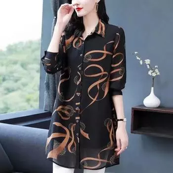 Женская весенняя блузка средней длины с принтом для мам среднего возраста, летние свободные элегантные солнцезащитные топы 5XL красный