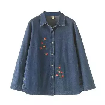 Женская весенняя джинсовая куртка больших размеров с длинными рукавами, вышитый темперамент, удобная джинсовая рубашка 5XL