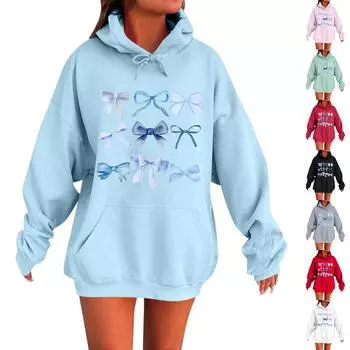 Женская весенняя флисовая толстовка с капюшоном и принтом в виде банта, с длинными рукавами L чёрный