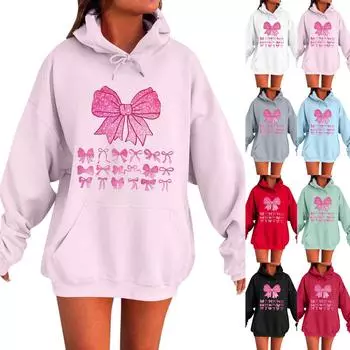 Женская весенняя флисовая толстовка с капюшоном и принтом в виде банта, с длинными рукавами L