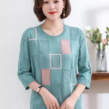 Женская весенняя футболка с длинными рукавами, модная вязаная блузка для мамочек, модная рубашка с короткими рукавами красный