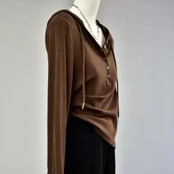 Женская весенняя хлопковая толстовка с V-образным вырезом: Повседневный облегающий кардиган с длинными рукавами.