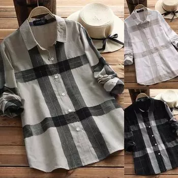 Женская весенняя клетчатая повседневная блузка с длинным рукавом и отложным воротником, топы 5XL белый