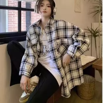 Женская весенняя клетчатая рубашка, повседневные топы с отложным воротником, женские рубашки на пуговицах, блузки с длинными рукавами, офисная женская одежда M белый