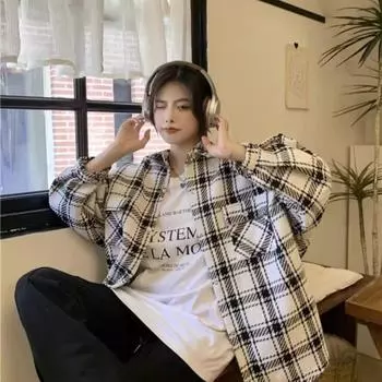 Женская весенняя клетчатая рубашка, повседневные топы с отложным воротником, женские рубашки на пуговицах, блузки с длинными рукавами, офисная женская одежда M белый