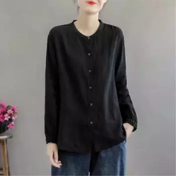 Женская весенняя литературная ретро-рубашка, однотонная, свободная, повседневная, с рукавами-фонариками 3XL