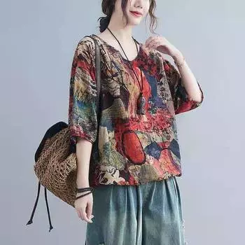 Женская весенняя мода газета бабочка винтажный принт свитер офис леди народный повседневный свободный XXL красный