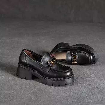 Женская весенняя модная повседневная маленькая кожаная обувь на толстой подошве 38 чёрный