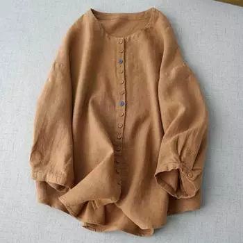 Женская весенняя нишевая однобортная рубашка Johnature с длинными рукавами, свободная корейская однотонная рубашка