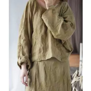 Женская весенняя нишевая рубашка в китайском стиле Johnature, модная однотонная рубашка с круглым вырезом и вышивкой One Size хаки