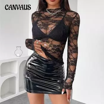 Женская весенняя новая элегантная модная кружевная деревянная блузка с длинными рукавами S чёрный