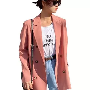 Женская весенняя новая корейская версия модного двубортного газового костюма пиджака для женщин S розовый