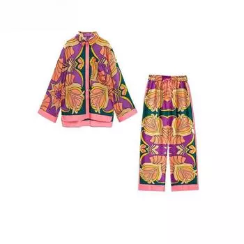 Женская весенняя новая освежающая свободная рубашка с длинным рукавом и длинными брюками XS