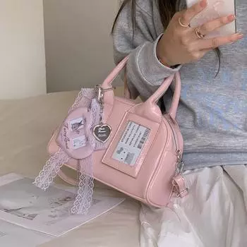 Женская весенняя новая розовая сумка-сумка через плечо, корейская универсальная сумка для боулинга, модная маленькая сумка