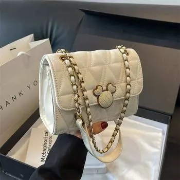 Женская весенняя новинка 2024 года, новая модная и популярная сумка через плечо для отдыха и в западном стиле на одно плечо с цепочкой из ниток с ромбовидной вышивкой, маленькая квадратная сумка