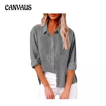 Женская весенняя новинка, однобортная хлопковая рубашка с открытыми лацканами и длинными рукавами S белый