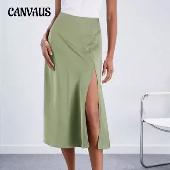 Женская весенняя новинка с высокой талией и разрезом, длинная юбка для девочек XS чёрный