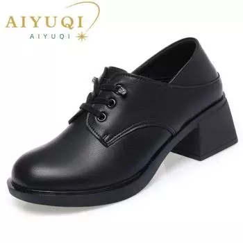 Женская весенняя обувь. Весенняя женская обувь. Повседневная женская обувь большого размера с круглым носком в британском стиле на шнуровке. 35 чёрный