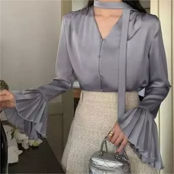 Женская весенняя однотонная элегантная свободная блузка однотонный нежный развевающийся топ 3XL бежевый