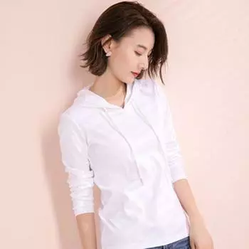 Женская весенняя однотонная футболка с длинным рукавом и тонкими секциями, повседневная толстовка с капюшоном 3XL