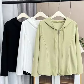 Женская весенняя однотонная куртка с капюшоном и двойной молнией, длинный рукав, свободный, удобный топ 4XL белый