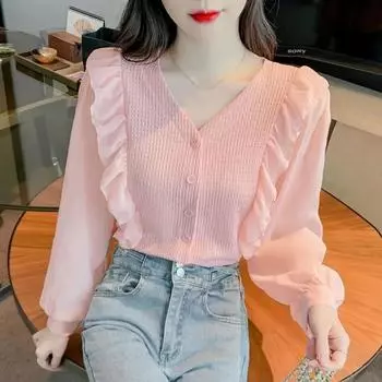 Женская весенняя однотонная милая французская блузка с повседневным принтом Pretty Temperament 3XL белый