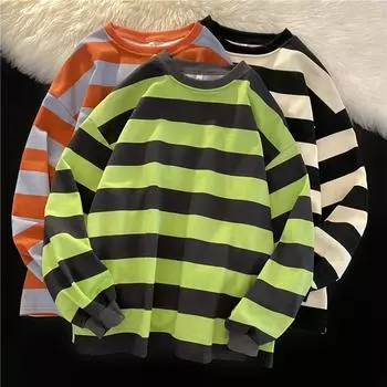 Женская весенняя полосатая длинная толстовка с люрексом, свободный верх L чёрный