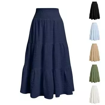 Женская весенняя повседневная длинная юбка с оборками, однотонная юбка, ретро-юбка в складку L армия зеленый