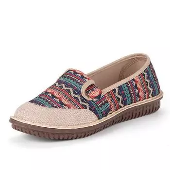 Женская весенняя повседневная обувь из льна, дышащая, с неглубоким горлом, тканевая обувь на плоской подошве, модная женская вышитая обувь 35 красный