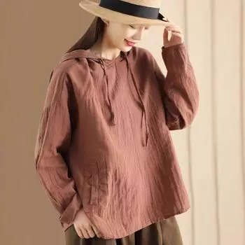 Женская весенняя повседневная рубашка с капюшоном с длинным рукавом, однотонный пуловер, удобный топ One Size оранжевый