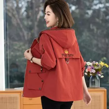 Женская весенняя повседневная свободная куртка с капюшоном XXXL красный