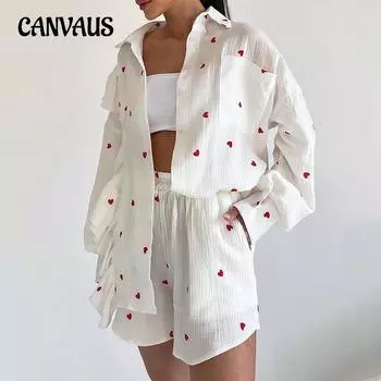 Женская весенняя рубашка с длинным рукавом с рюшами и принтом Love, широкие шорты, повседневный костюм S абрикосовый