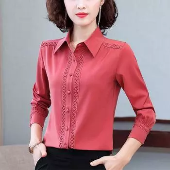 Женская весенняя рубашка с длинными рукавами, осенняя простая блузка с лацканами для профессионалов 4XL