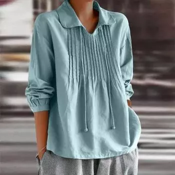 Женская весенняя рубашка с отложным воротником и кисточками, однотонный свободный мягкий плиссированный пуловер, повседневный дышащий женский повседневный топ 2XL серый