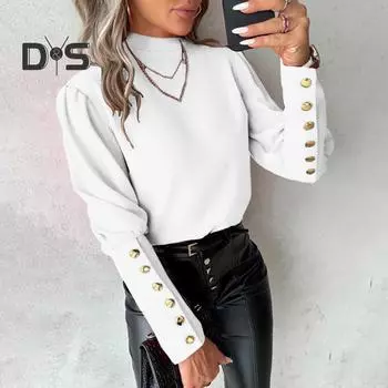 Женская весенняя рубашка с пуговицами, кружевом, пэчворком, V-образной спинкой, открытой спиной, однотонная, с круглым вырезом, в стиле OL Commute, мягкая женская блузка S красный